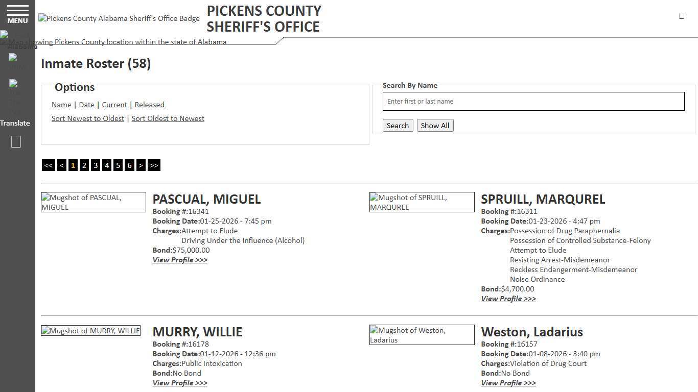 Inmate Roster - Current Inmates Booking Date Descending - Pickens County Alabama Sheriff's Office